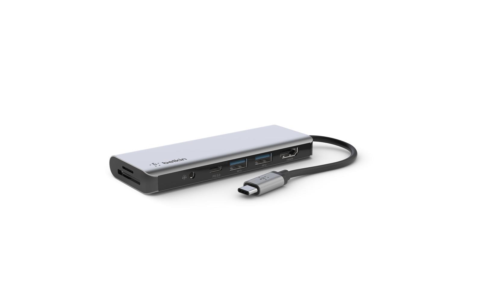 Belkin AVC009btSGY Multiport-Adapter – USB-C, 1× HDMI, 2× USB-A, 100 W PD, SD/microSD, 3,5 mm Audio