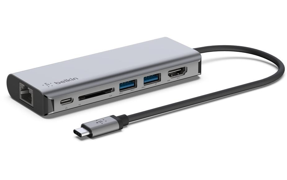 Belkin AVC008BTSGY Multiport-Adapter – USB-C, 1× HDMI, 2× USB-A, 100 W PD, GbE, SD