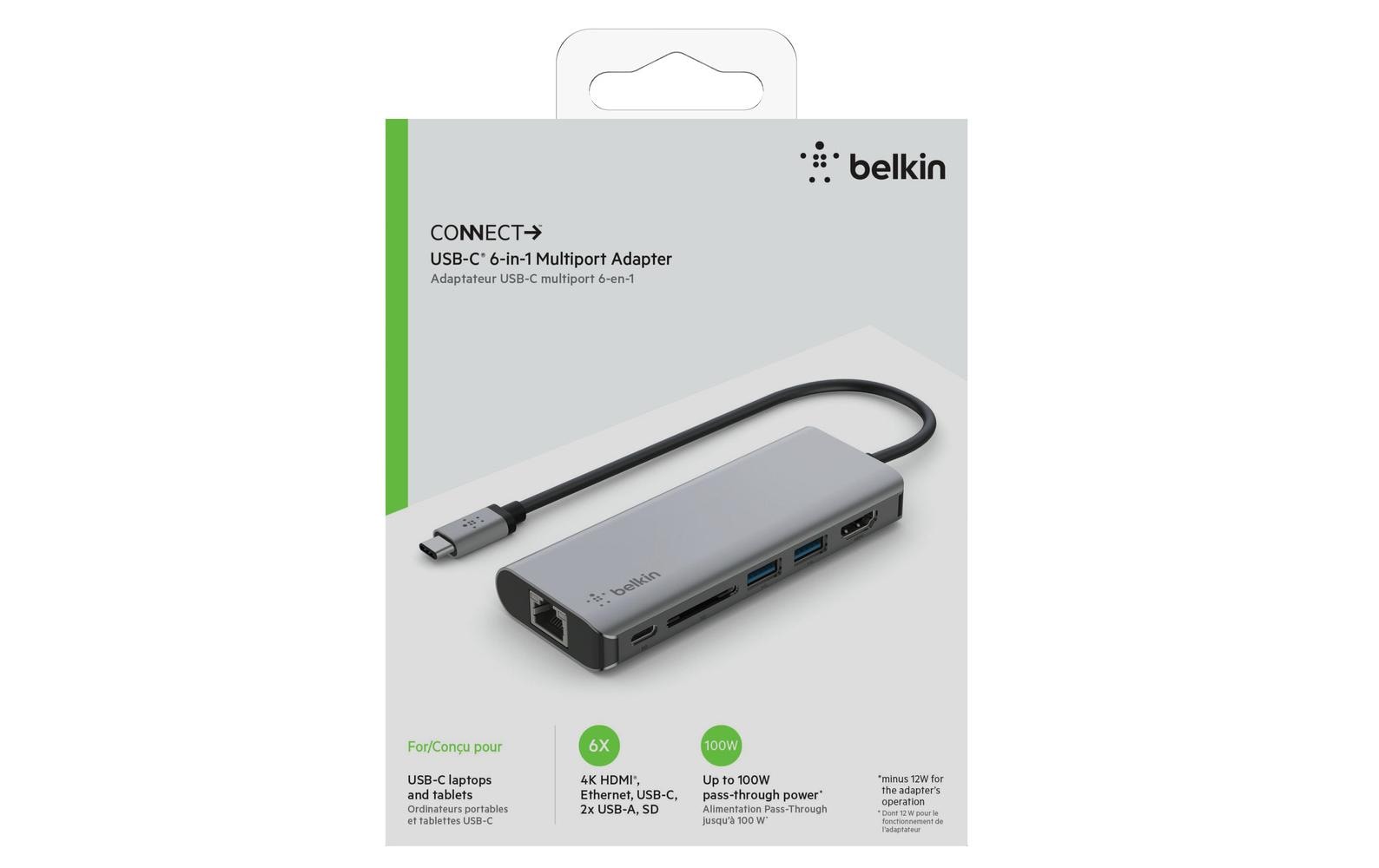 Belkin AVC008BTSGY Multiport-Adapter – USB-C, 1× HDMI, 2× USB-A, 100 W PD, GbE, SD