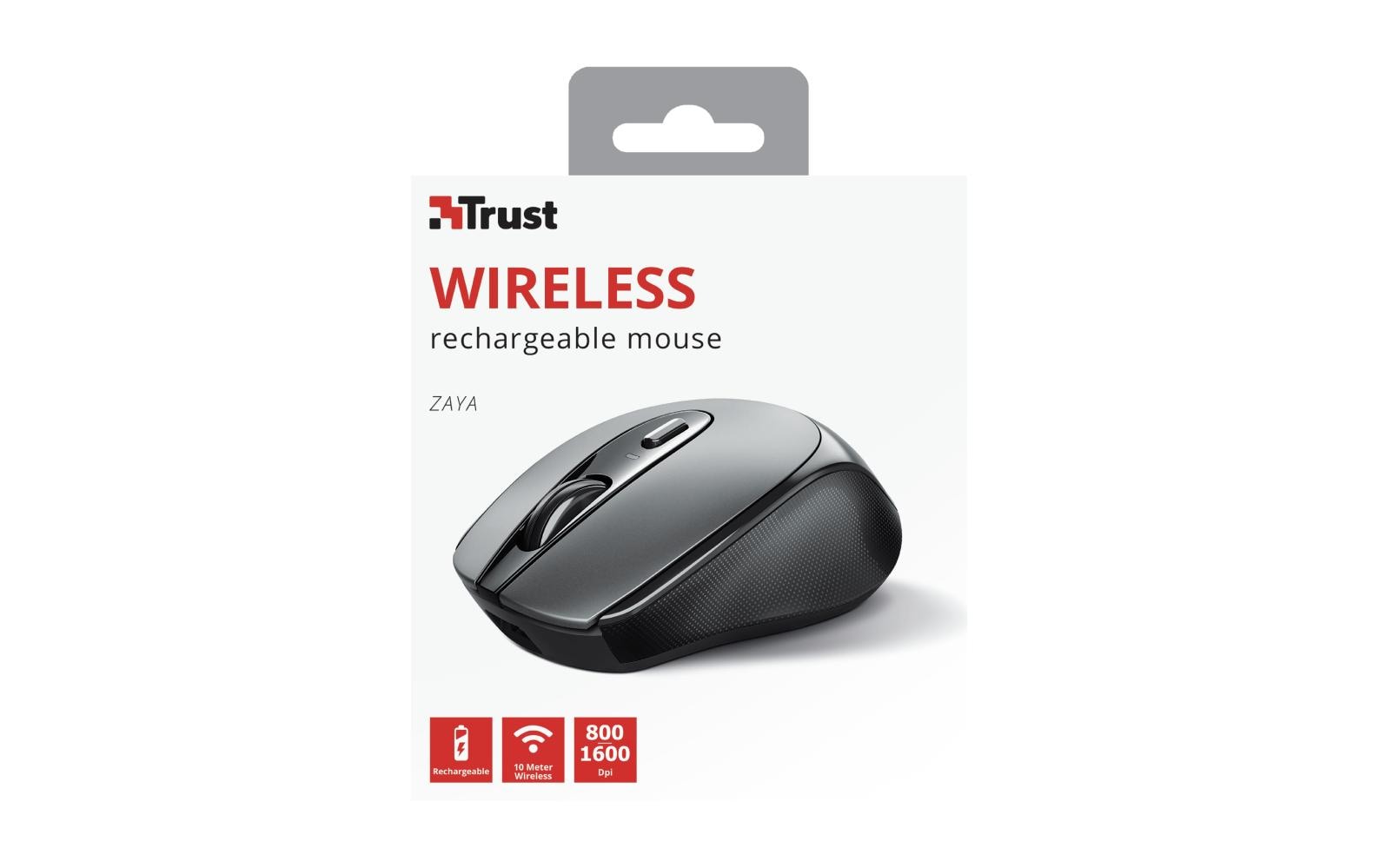 Trust Zaya – Maus – Kabellos (2,4 GHz), 1600 DPI, beidhändig, Schwarz