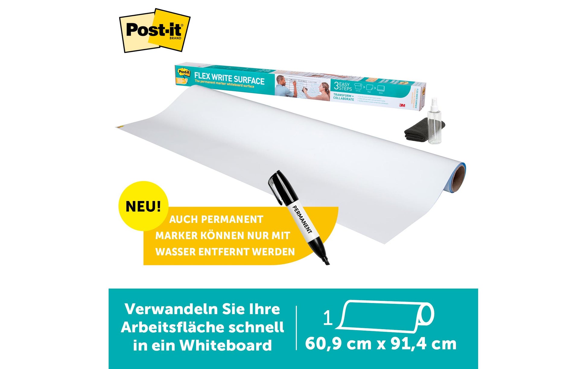 Post-it – Whiteboard – 91,4 × 60,9 cm, Wandmontage
