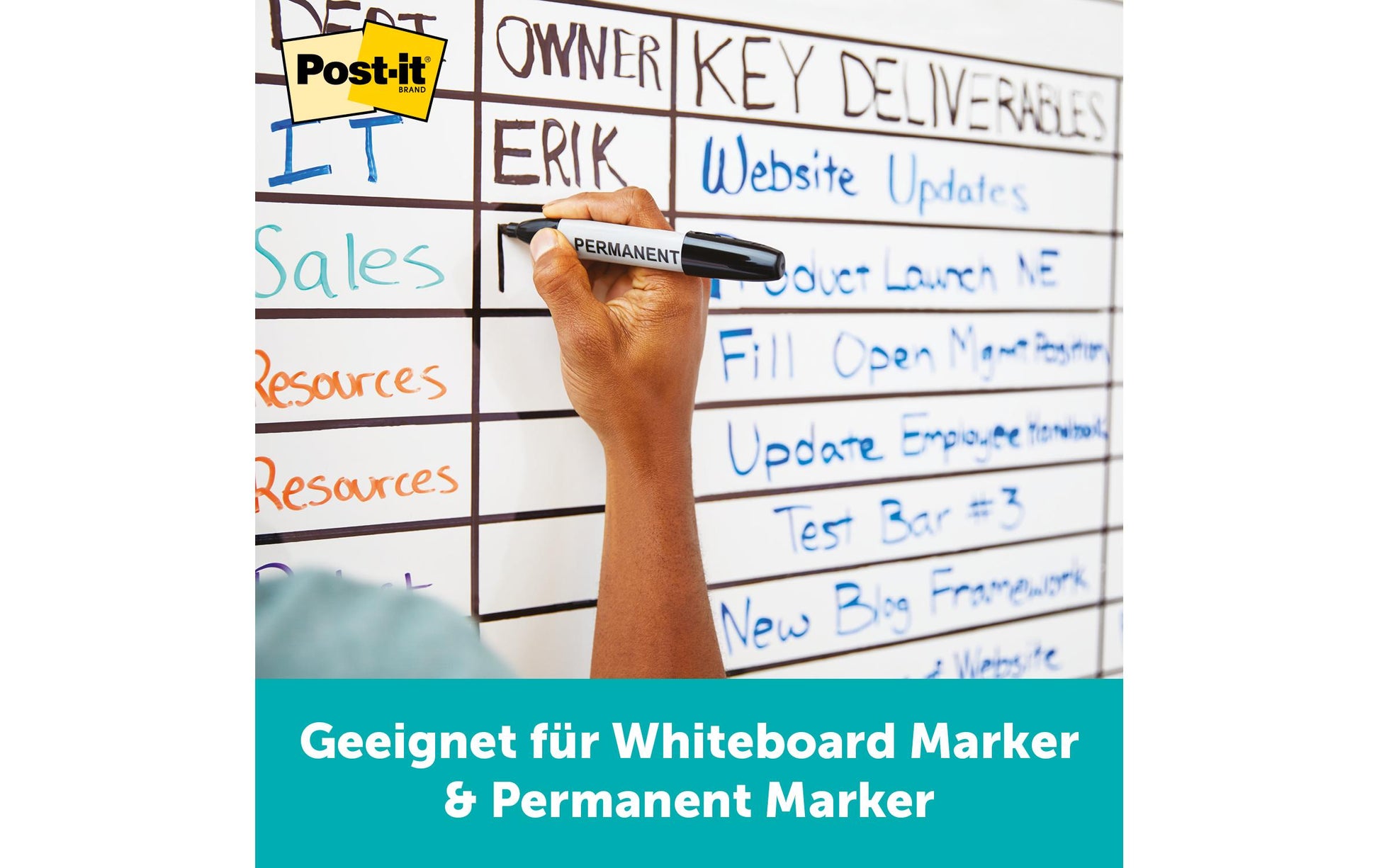 Post-It Whiteboard – 121,9 × 182,9 cm, Folie, Wandmontage, inkl. Mikrofasertuch, Wasserflasche