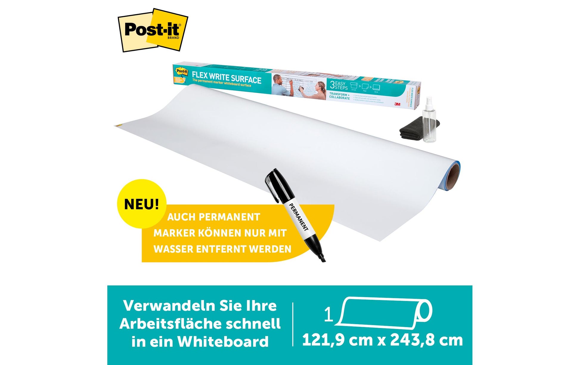 Post-it – Whiteboard – 240 × 120 cm, Wandmontage