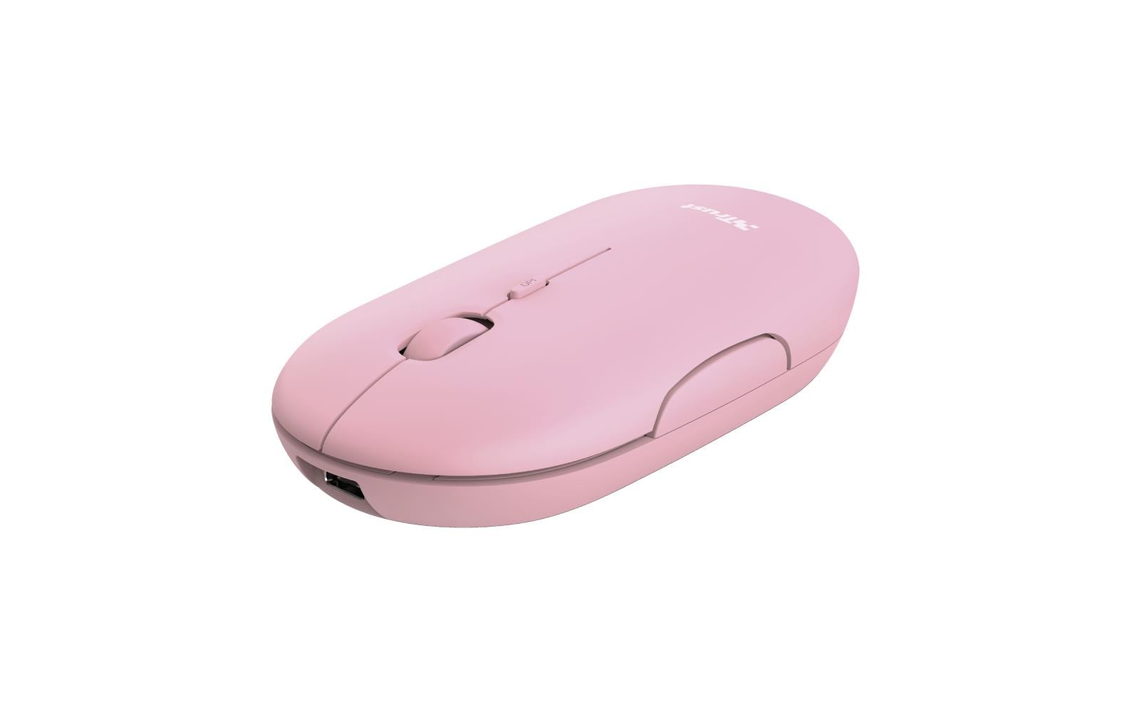 Trust Puck – Maus – Kabellos (Bluetooth/2,4 GHz), 1600 DPI, Beidhändig, Pink