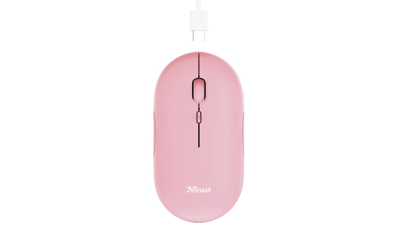 Trust Puck – Maus – Kabellos (Bluetooth/2,4 GHz), 1600 DPI, Beidhändig, Pink