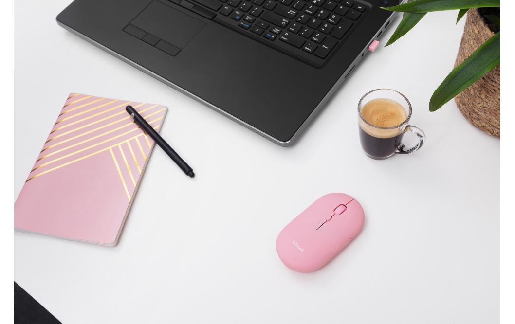 Trust Puck – Maus – Kabellos (Bluetooth/2,4 GHz), 1600 DPI, Beidhändig, Pink