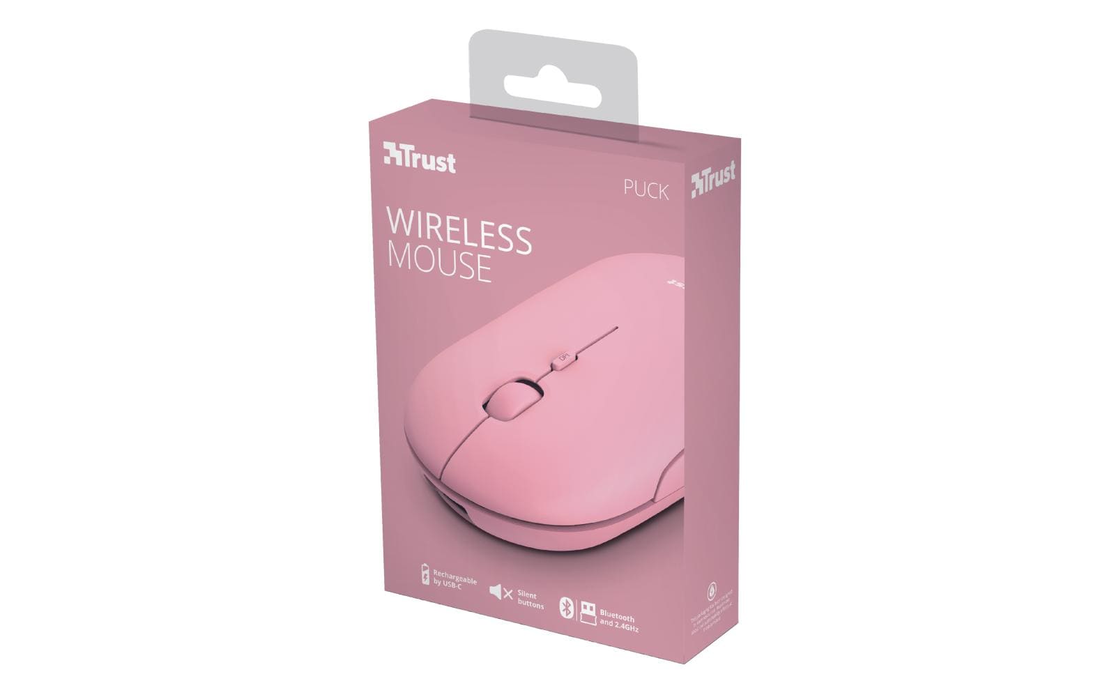 Trust Puck – Maus – Kabellos (Bluetooth/2,4 GHz), 1600 DPI, Beidhändig, Pink