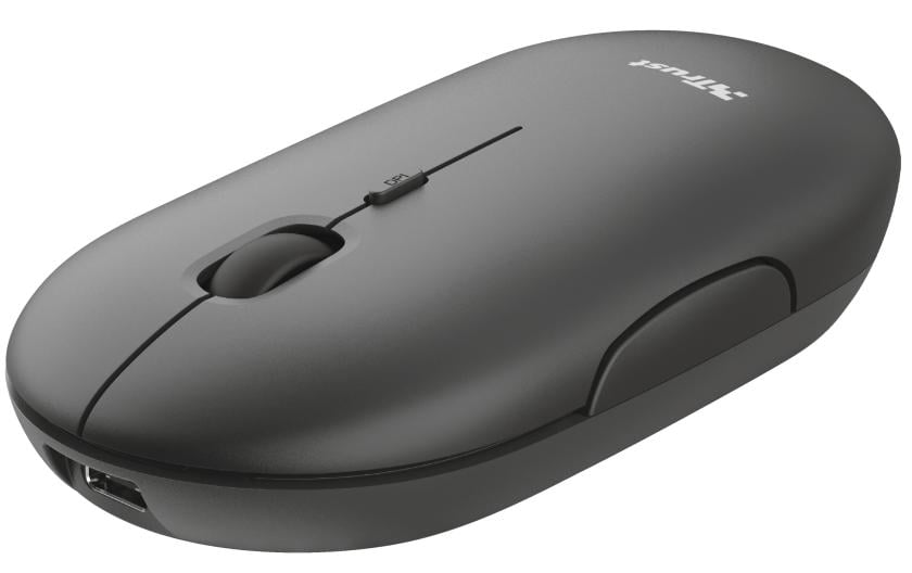 Trust Puck – Maus – Kabellos (Bluetooth/2,4 GHz), 1600 DPI, beidhändig, Schwarz