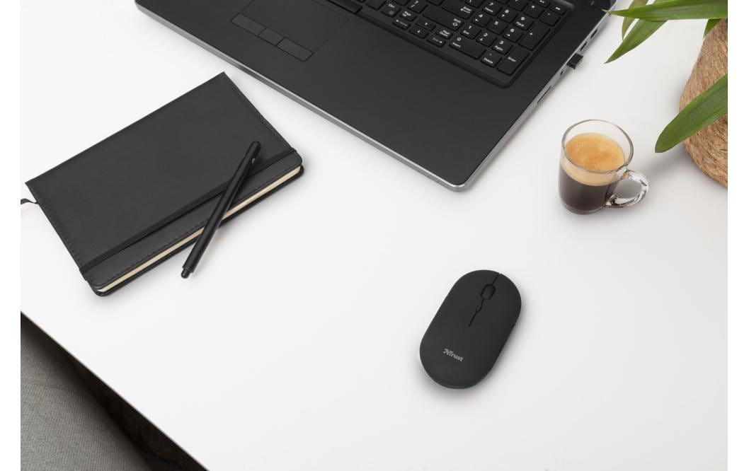 Trust Puck – Maus – Kabellos (Bluetooth/2,4 GHz), 1600 DPI, beidhändig, Schwarz