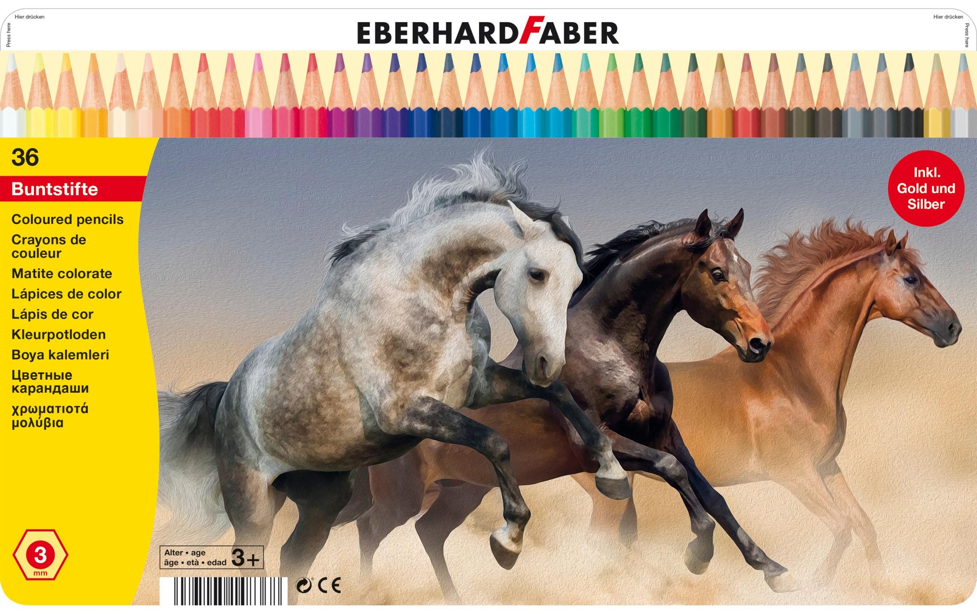 Eberhard Faber Buntstifte – Sechskant, Minen-Ø 3 mm, 36 Farben, im Metalletui