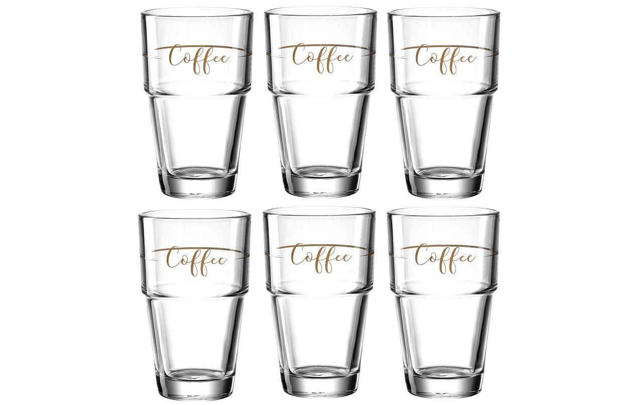 LEONARDO Latte Macchiato Glas – 0,41 l, Kalk-Natron-Glas, Transparent, Spülmaschinenfest, mit Henkel, 6 Stück