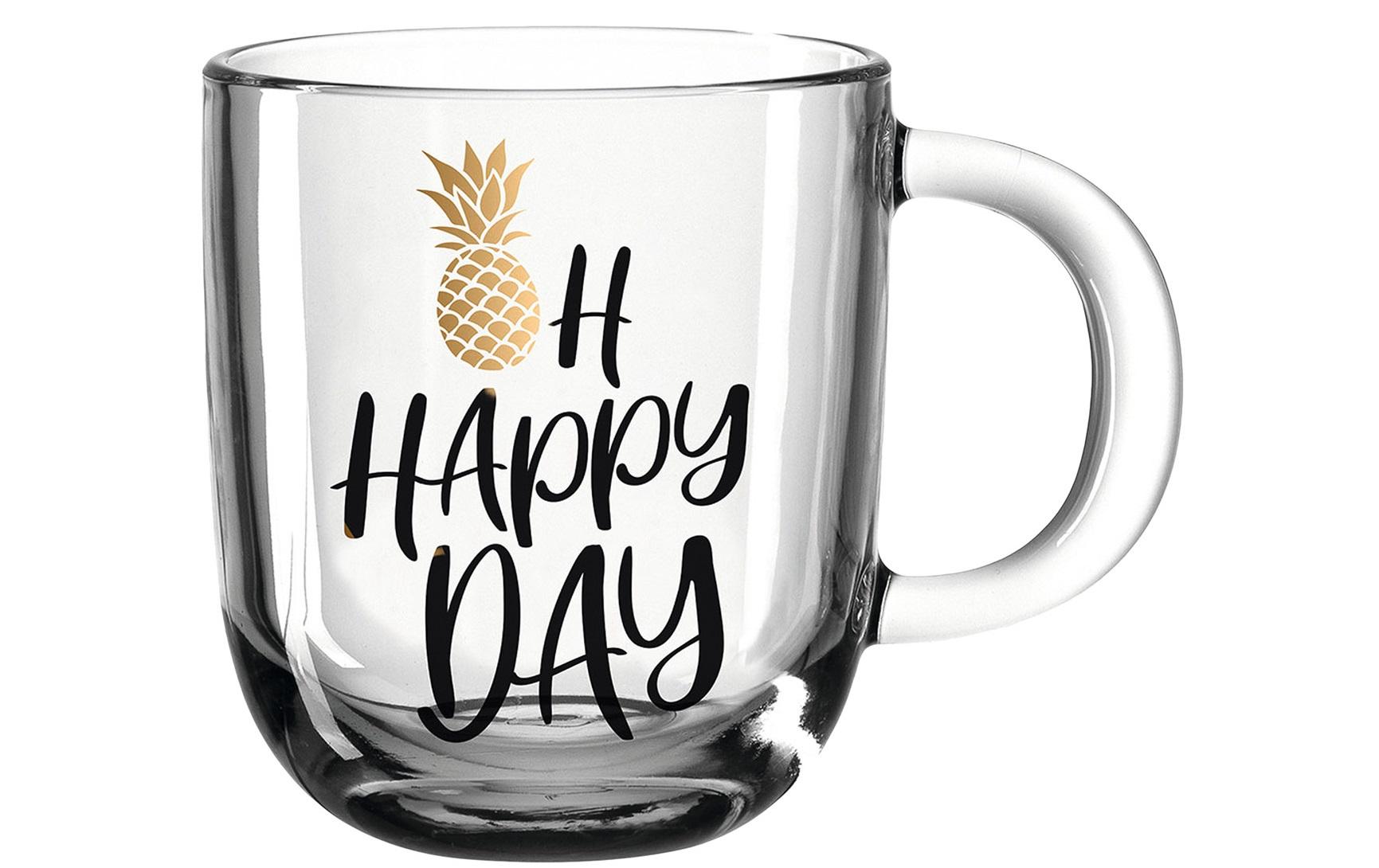 LEONARDO Kaffeetasse Napoli Oh Happy Day – 400 ml, Ø 9,0 cm, H 15,0 cm, Kalk-Natron-Glas, spülmaschinenfest