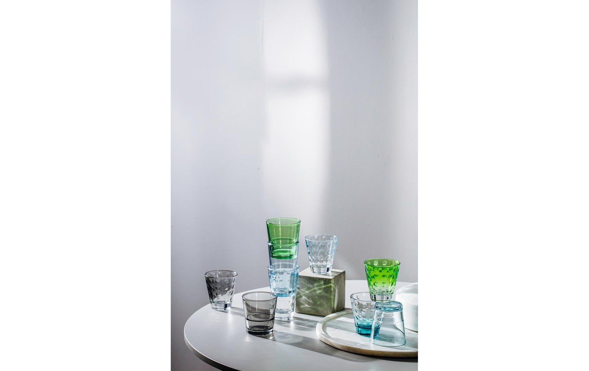 LEONARDO Trinkglas Optic Pastell – 6er Set, 215 ml, Ø 8,5 cm, Glas, Blau, spülmaschinenfest