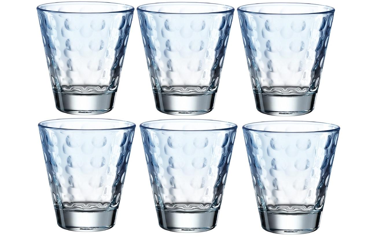 LEONARDO Trinkglas Optic Pastell – 6er Set, 215 ml, Ø 8,5 cm, Glas, Blau, spülmaschinenfest