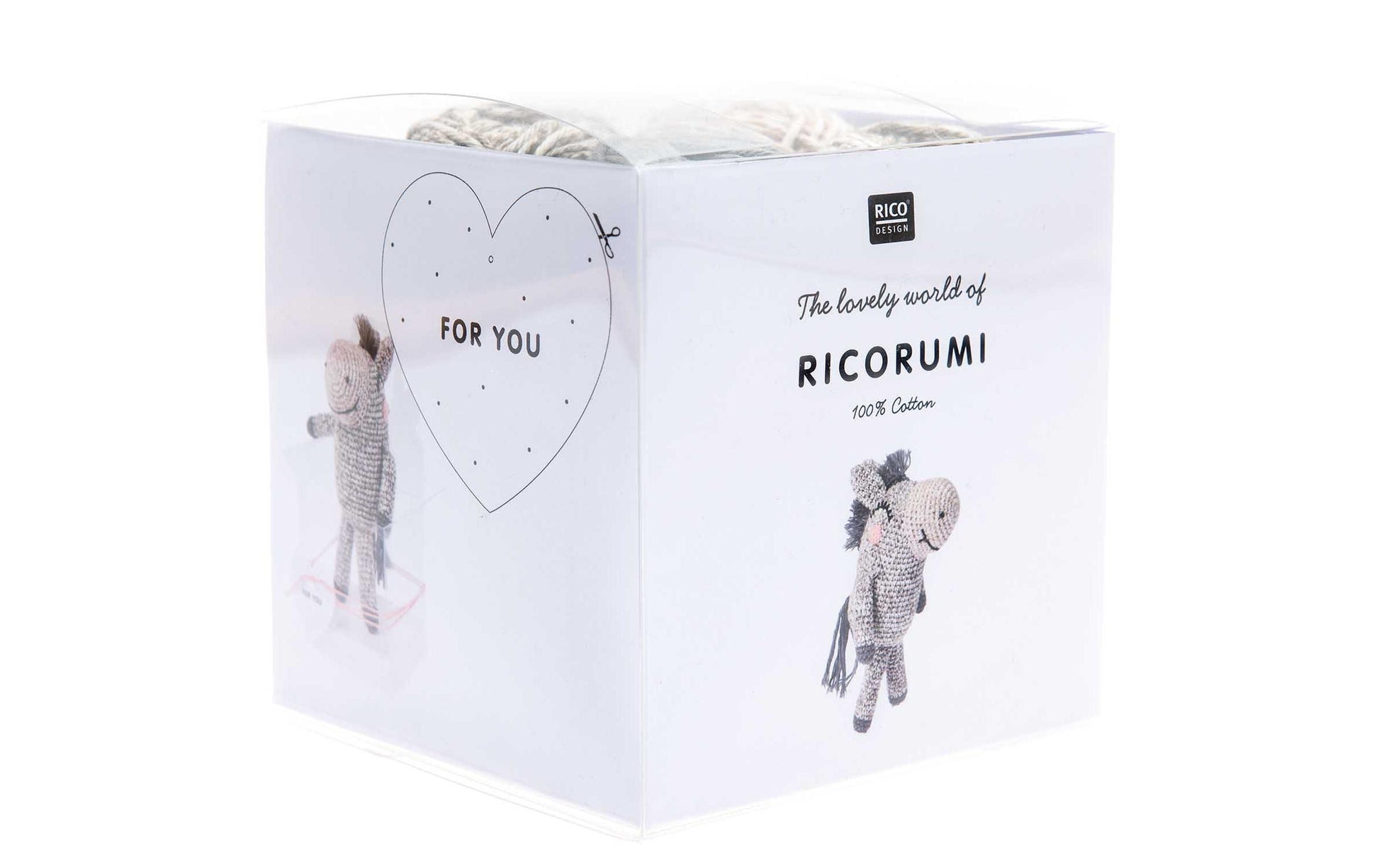 Rico Design Creative Ricorumi – Häkelset – Esel – 25 g, 57,5 m – 9-teilig – 100 % Baumwolle – Mehrfarbig