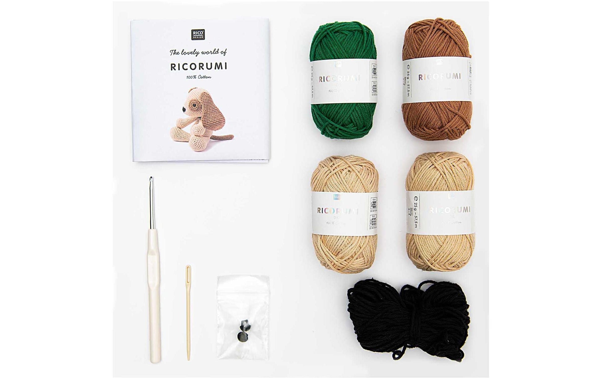 Rico Design Creative Ricorumi Häkelset Mehrfarbig – Hund, 25 g, 25,5 m, 100% Baumwolle, 10 Stk.