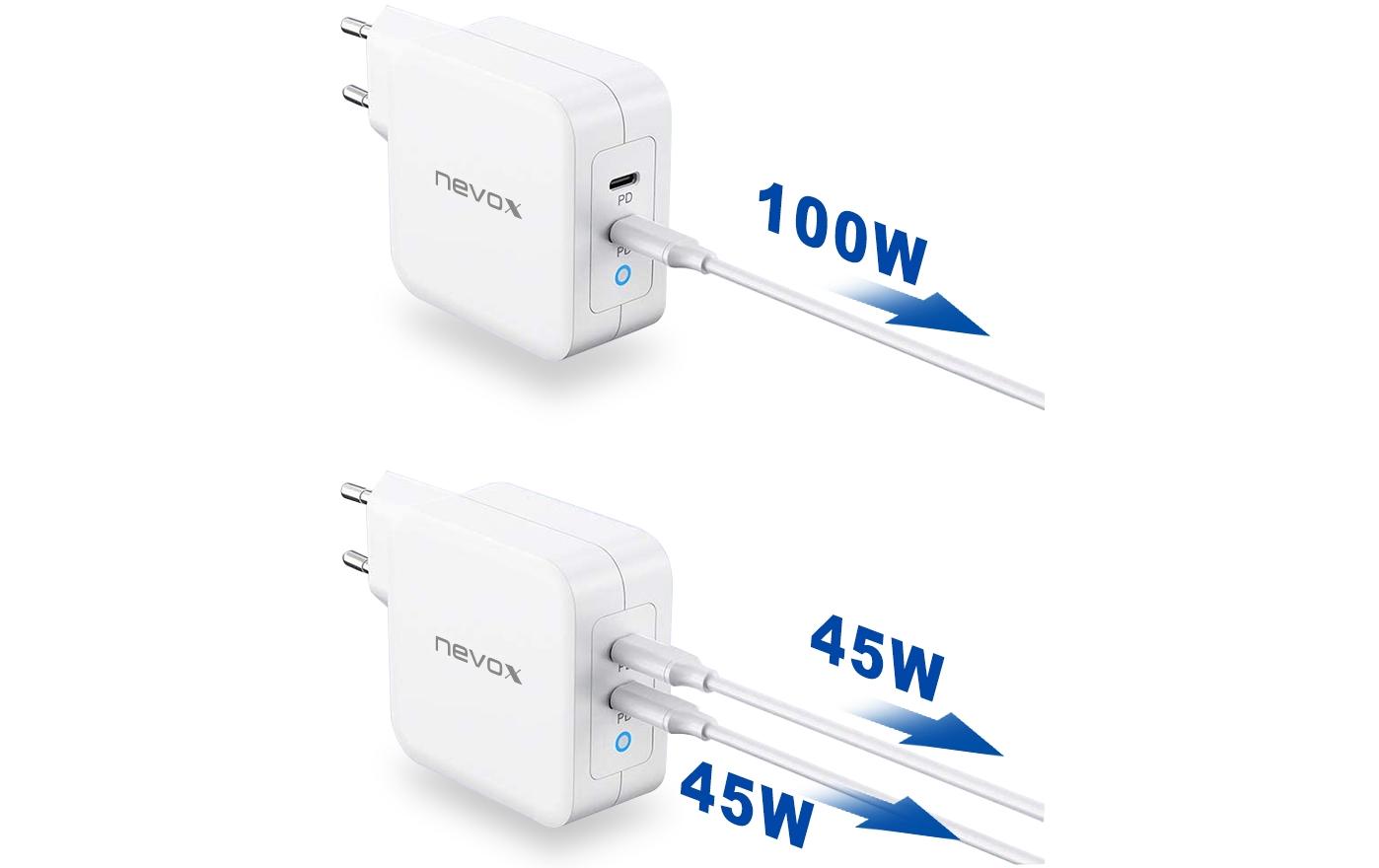 nevox Ladegerät – 100 W, 2× USB-C, PD