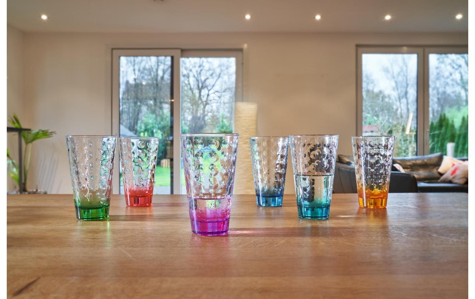 LEONARDO Trinkglas Optic – 6er Set, 215 ml, Ø 8,5 cm, Glas, Mehrfarbig, spülmaschinenfest