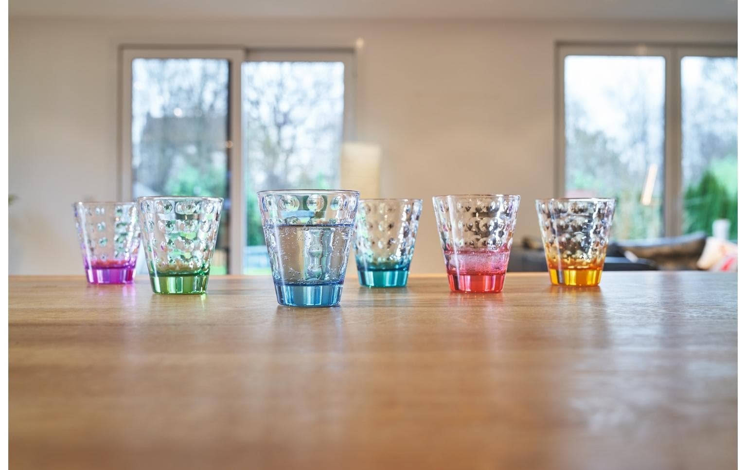 LEONARDO Trinkglas Optic – 6er Set, 215 ml, Ø 8,5 cm, Glas, Mehrfarbig, spülmaschinenfest