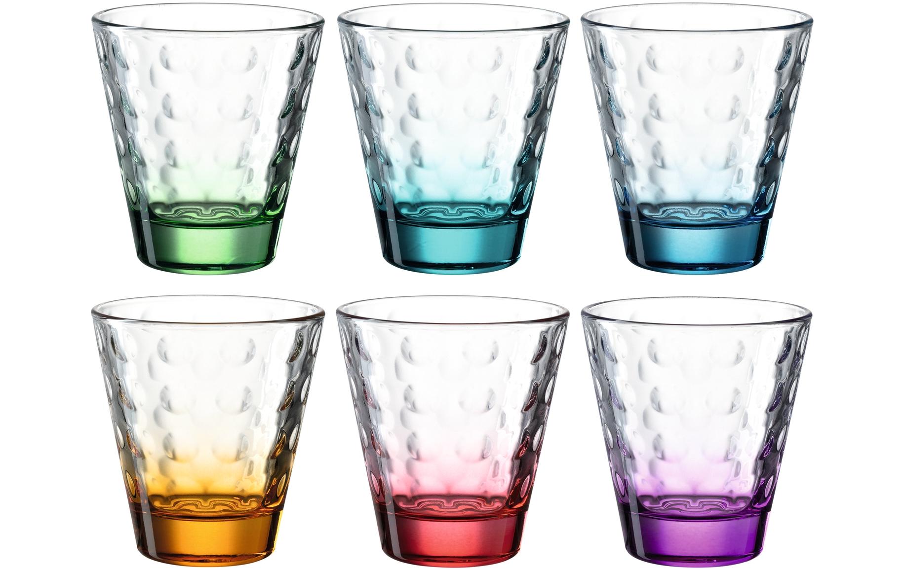 LEONARDO Trinkglas Optic – 6er Set, 215 ml, Ø 8,5 cm, Glas, Mehrfarbig, spülmaschinenfest