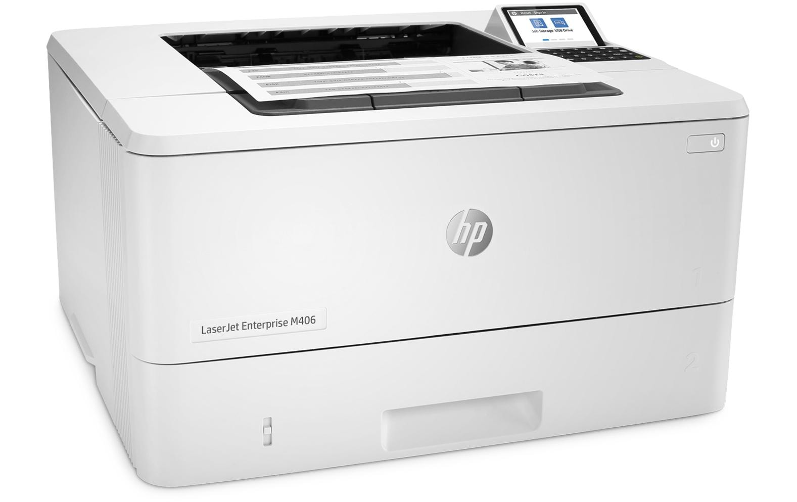 HP LaserJet Enterprise M406dn – S/W, Duplex, 42 S./Min., 1200 × 1200 dpi, LAN, Papier: 350 Blatt