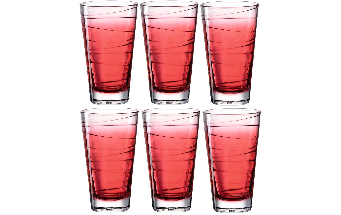 LEONARDO Vario Struttura Trinkglas – 6er Set, 280 ml, Ø 7,5 cm, Kalk-Natron-Glas, Rot, spülmaschinenfest