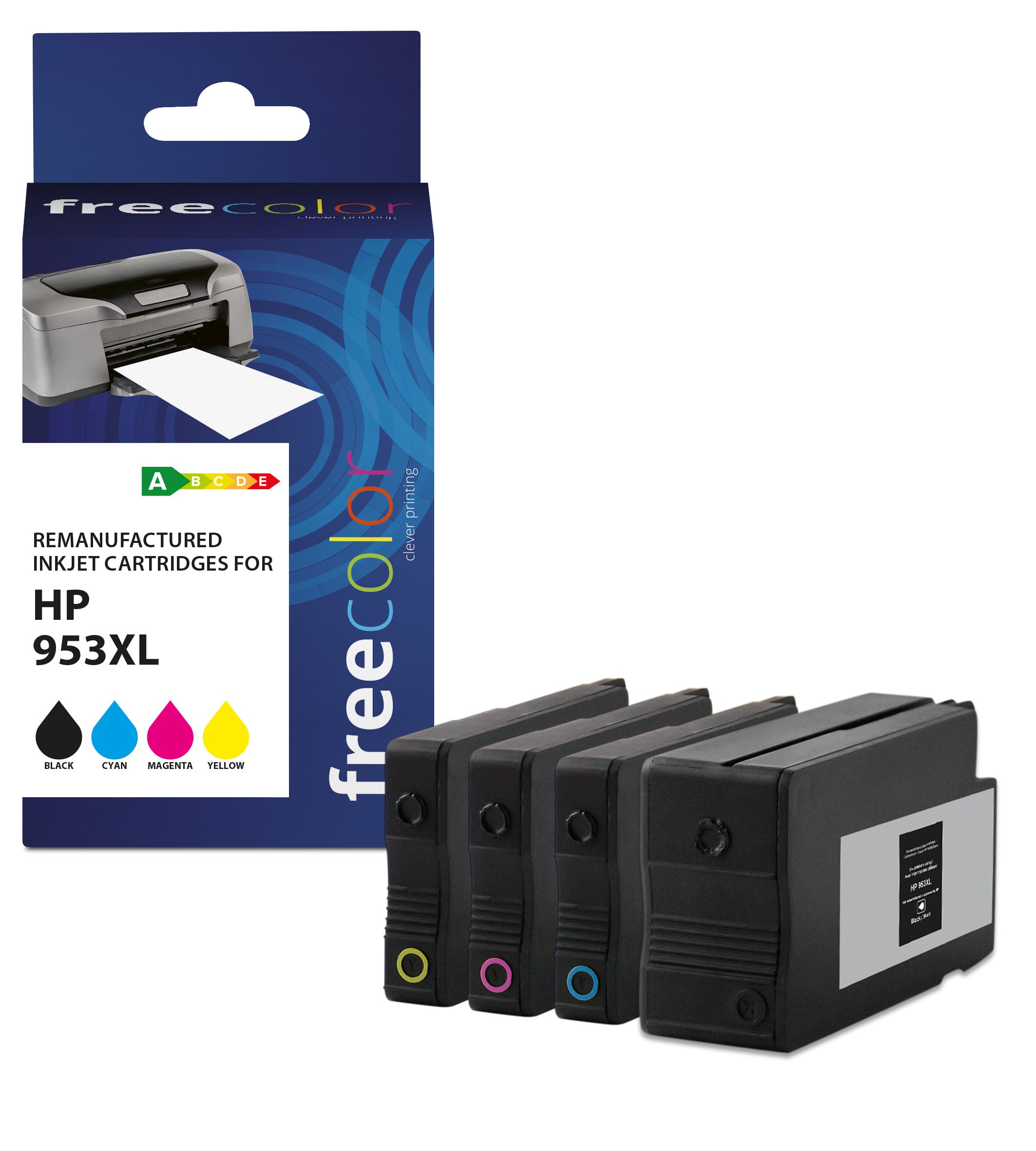 Freecolor Tintenpatronen-Multipack 953, CMYK, 4er-Pack, kompatibel – für HP OfficeJet Pro 7720, 7730, 7740