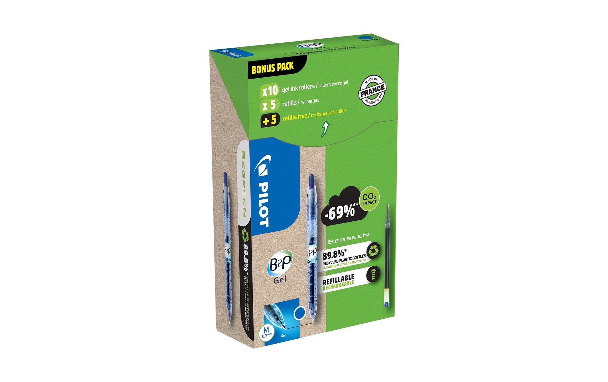 Pilot B2P BeGreen Gelschreiber – blau, 0,7 mm, Druck, nachfüllbar