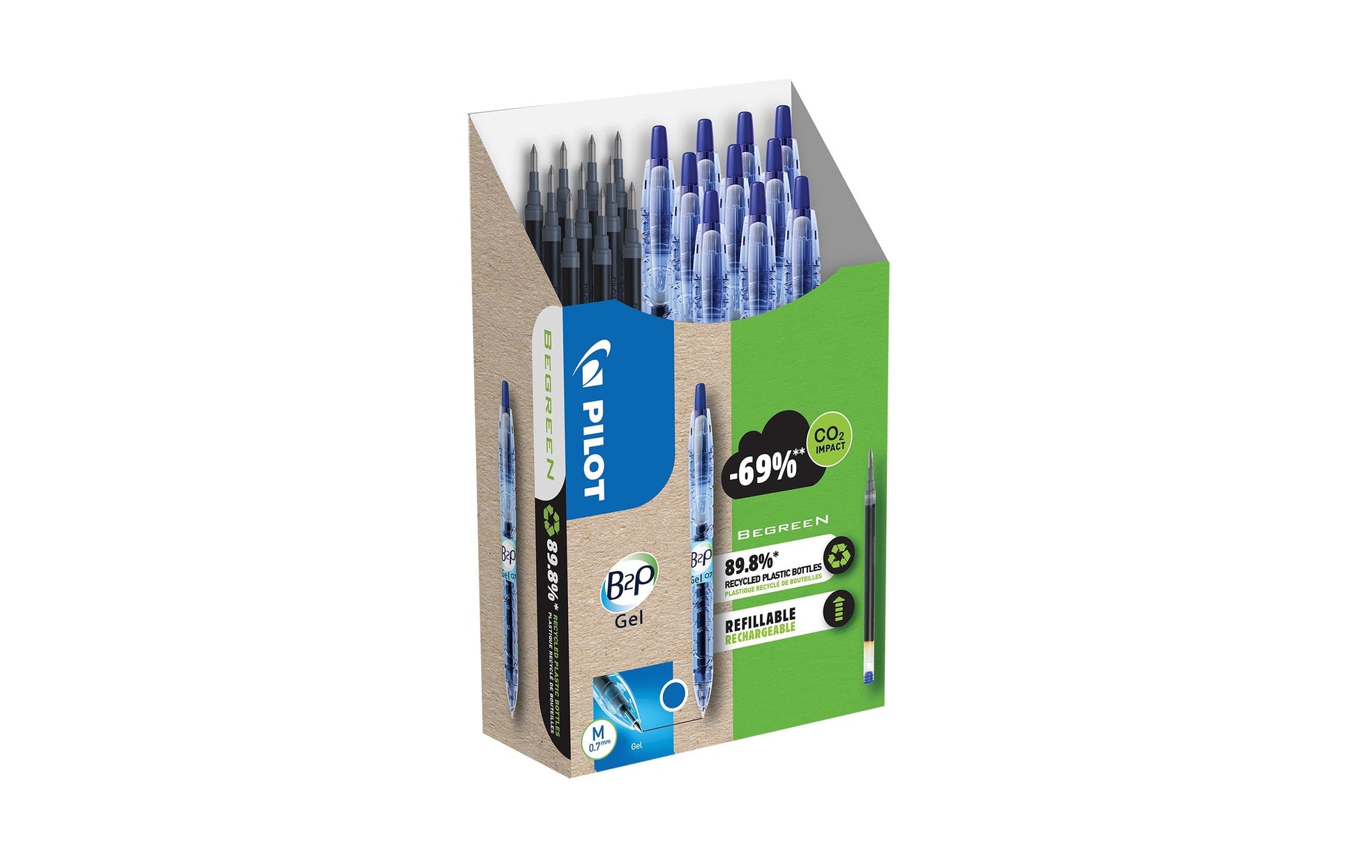 Pilot B2P BeGreen Gelschreiber – blau, 0,7 mm, Druck, nachfüllbar