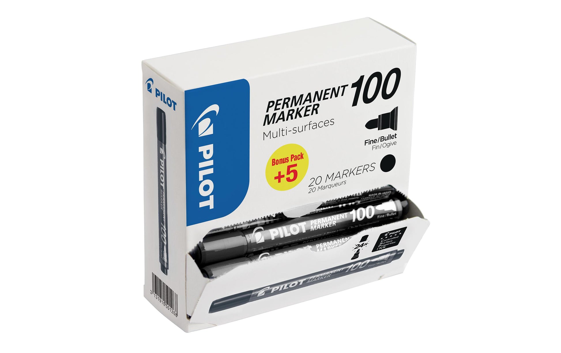 Pilot 100 XL Permanentmarker – Rundspitze 1 mm – Schwarz – 20er-Pack – Für Papier