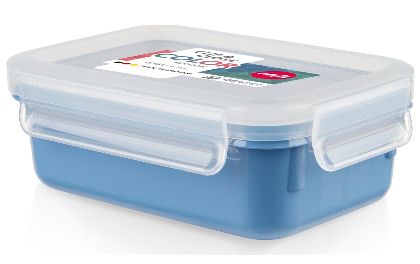 EMSA Vorratsdose 550 ml, 16,3 × 11,3 × 5,8 cm, Polypropylen (PP)/Thermoplastisches Elastomer (TPE), Blau