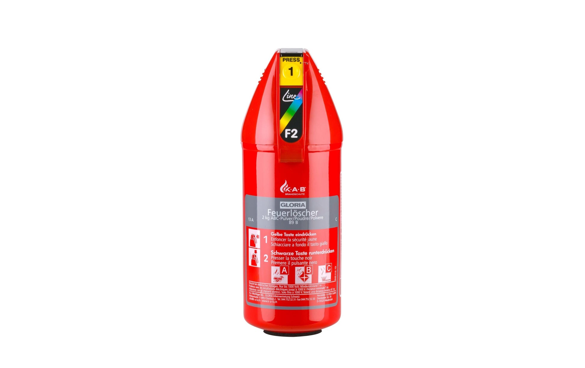 Gloria Pulver-Feuerlöscher – Brandklasse A, Füllmenge 2 kg, 125 × 383 mm