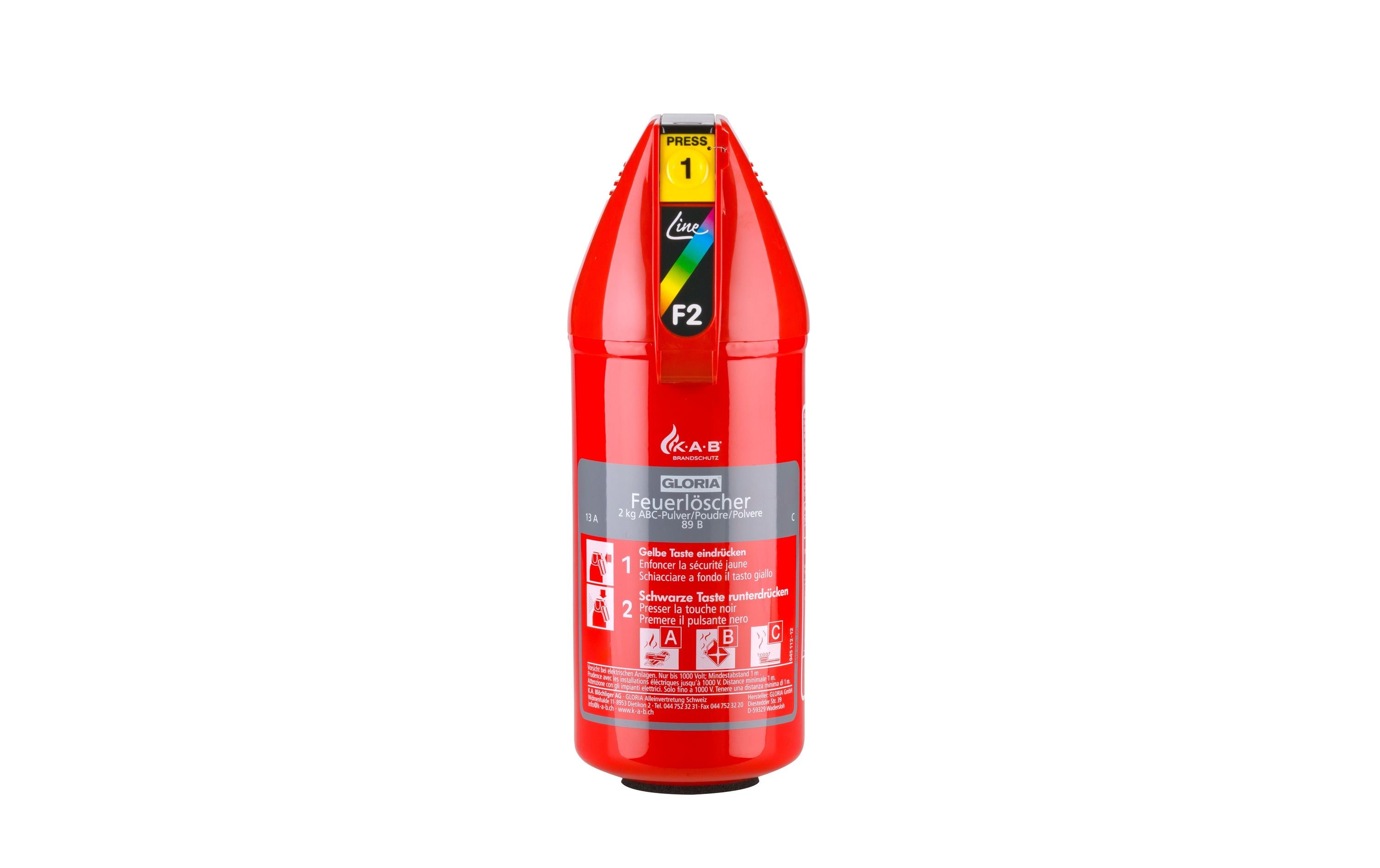 Gloria Pulver-Feuerlöscher – Brandklasse A, Füllmenge 2 kg, 125 × 383 mm