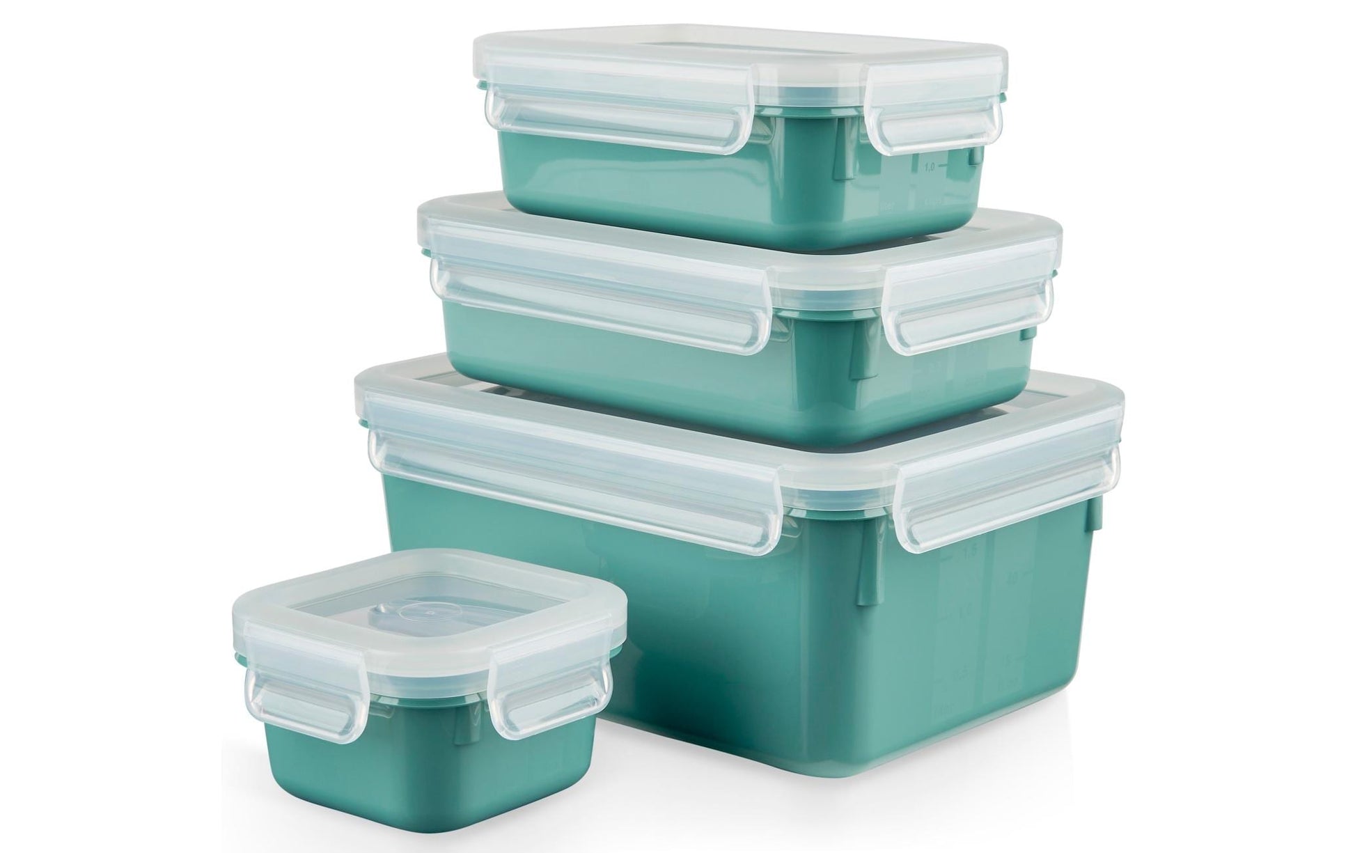 EMSA Clip & Close – Vorratsdosen 4-teilig, 200/550/800 ml/2,2 l, PP/TPE, grün/transparent