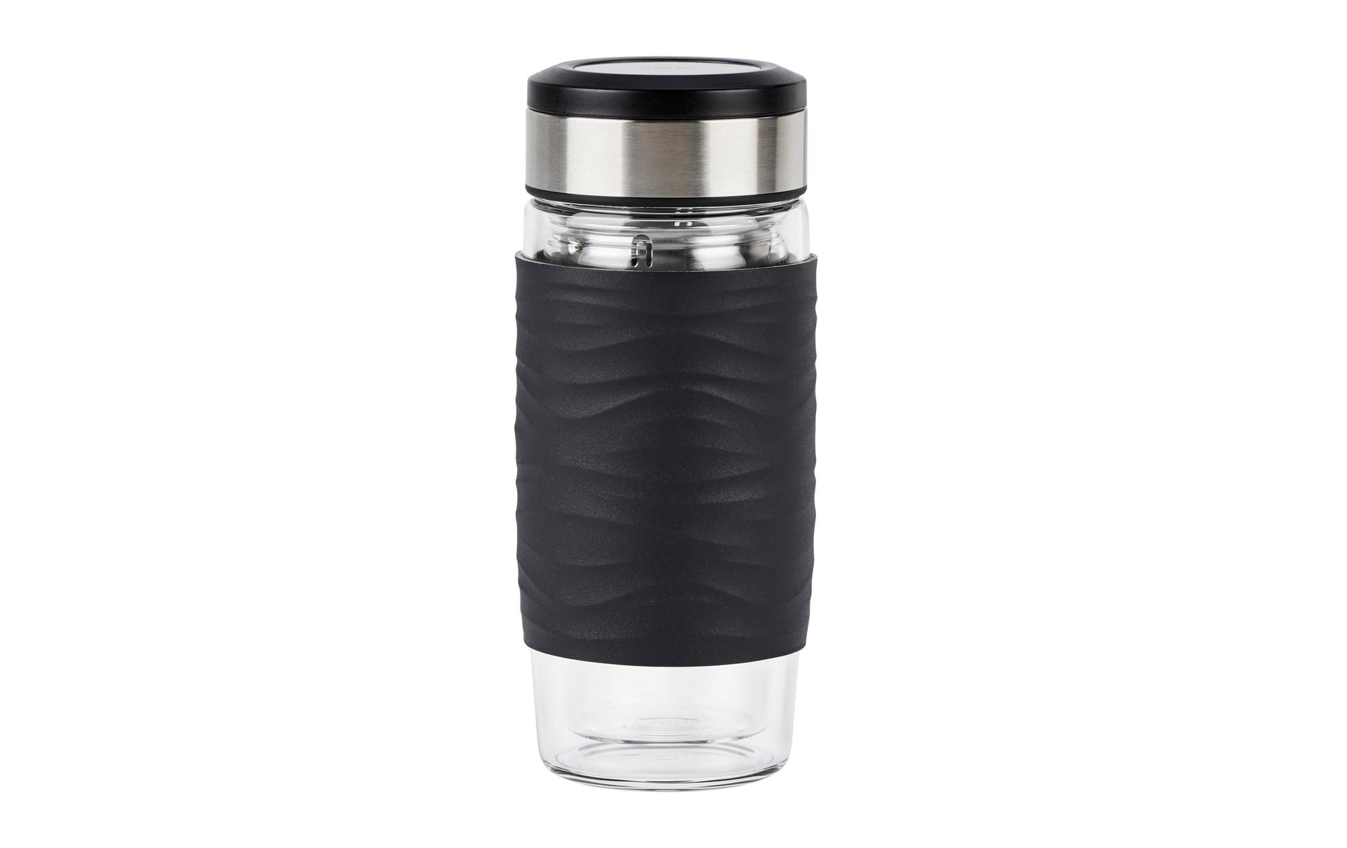 EMSA Thermobecher Tea2go – 4,2 dl – Glas, isoliert, Deckel – schwarz