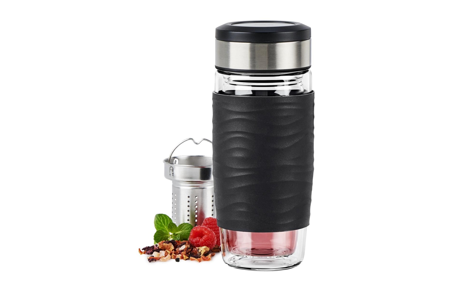 EMSA Thermobecher Tea2go – 4,2 dl – Glas, isoliert, Deckel – schwarz