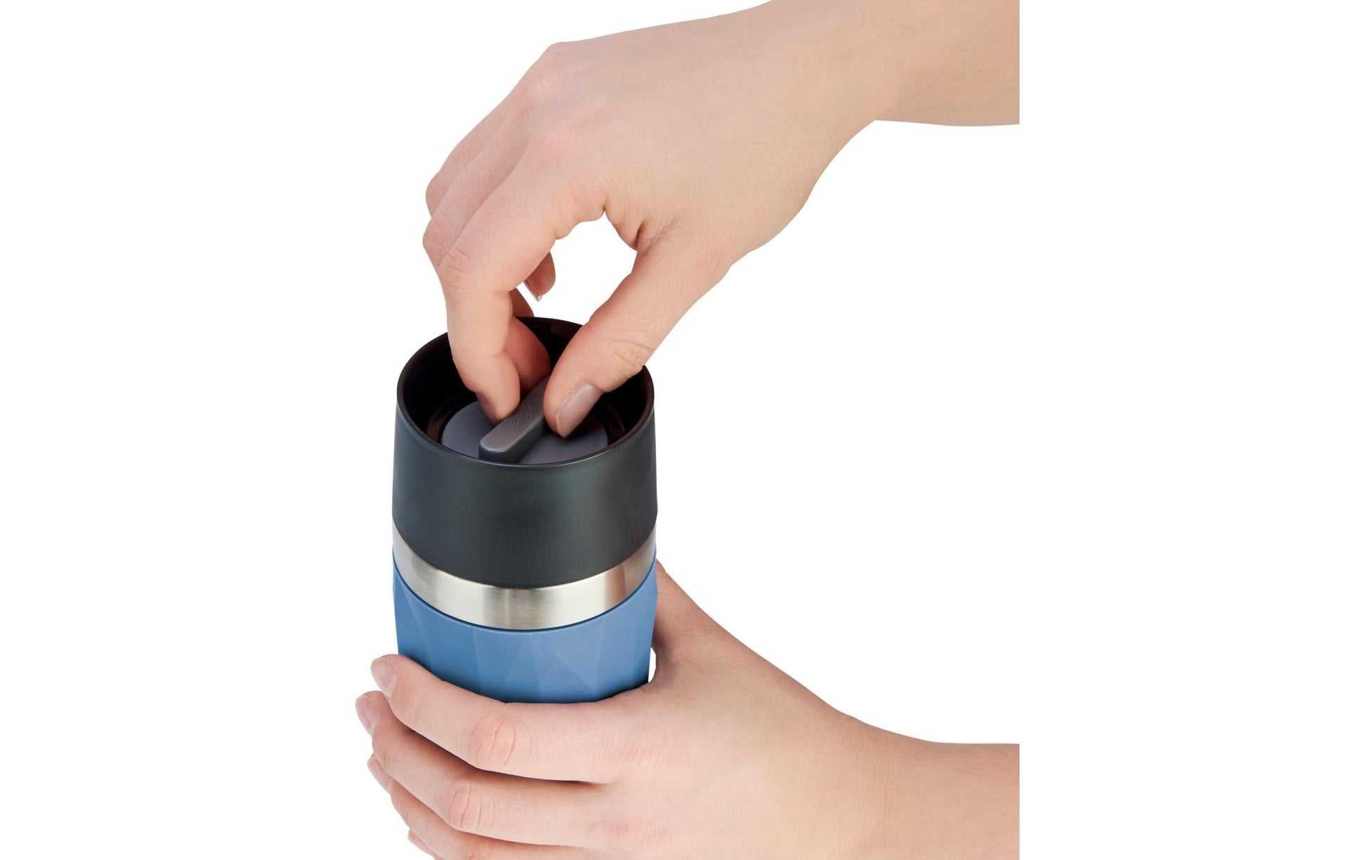 EMSA Thermobecher Travel Mug Compact – 3 dl – Edelstahl, isoliert, auslaufsicher – Blau
