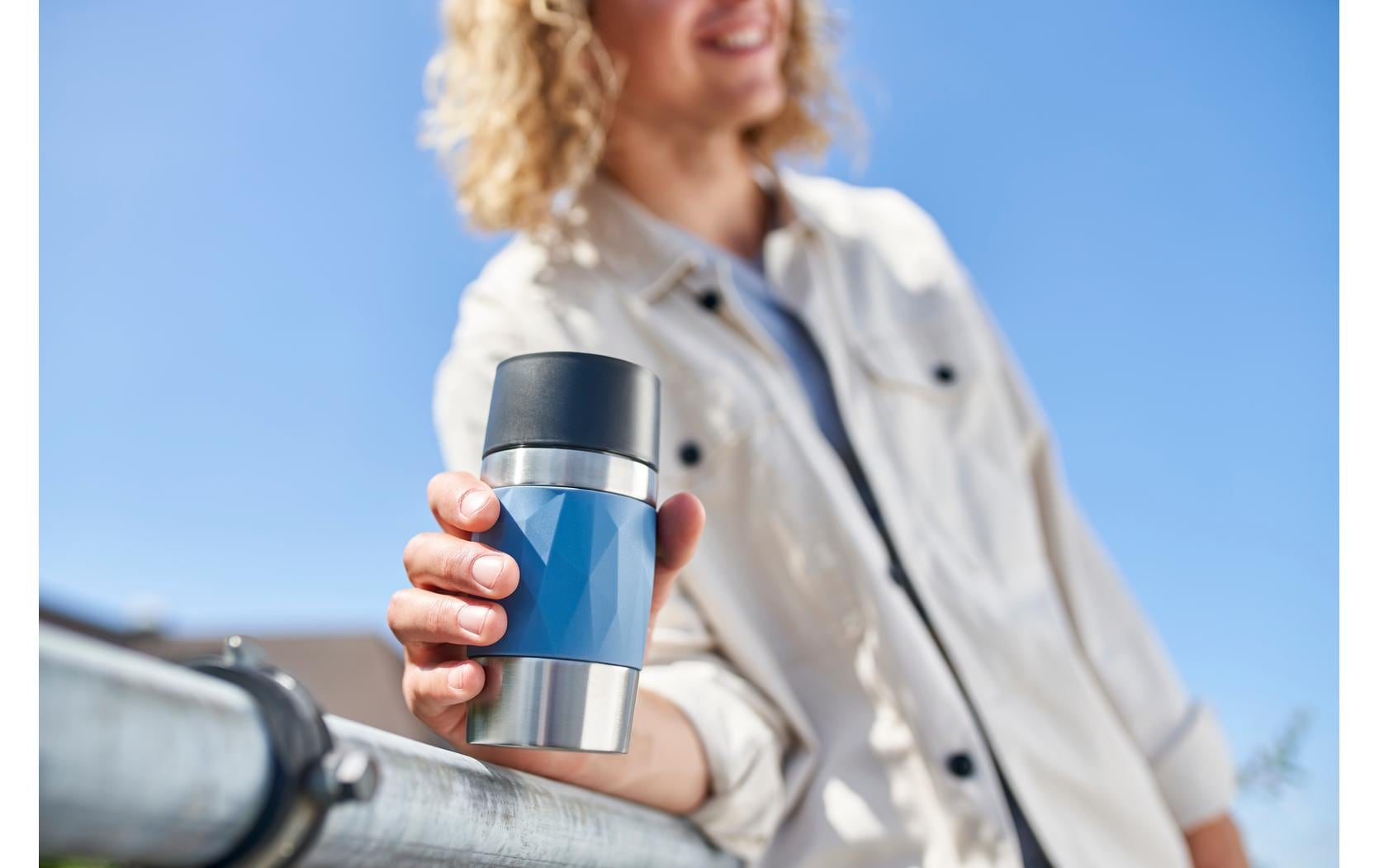 EMSA Thermobecher Travel Mug Compact – 3 dl – Edelstahl, isoliert, auslaufsicher – Blau
