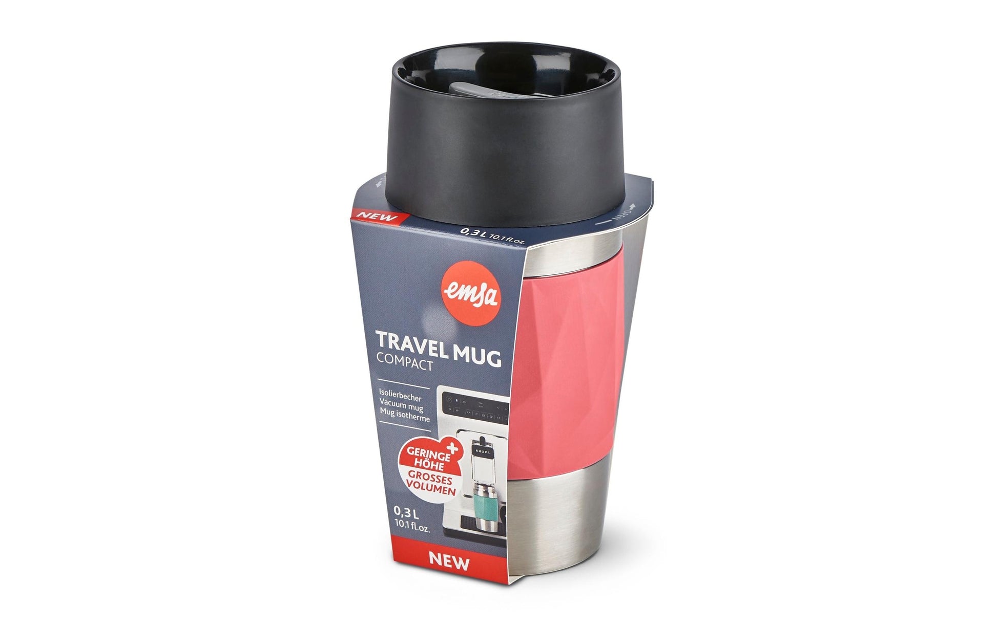 EMSA Thermobecher Travel Mug Compact – 3 dl – Edelstahl, isoliert, auslaufsicher, spülmaschinenfest – Rot