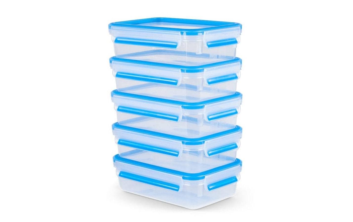EMSA Vorratsdose 800 ml, 19,7 × 13,6 × 5,9 cm, Polypropylen (PP)/TPE, leckdicht, 5er Set, transparent/blau