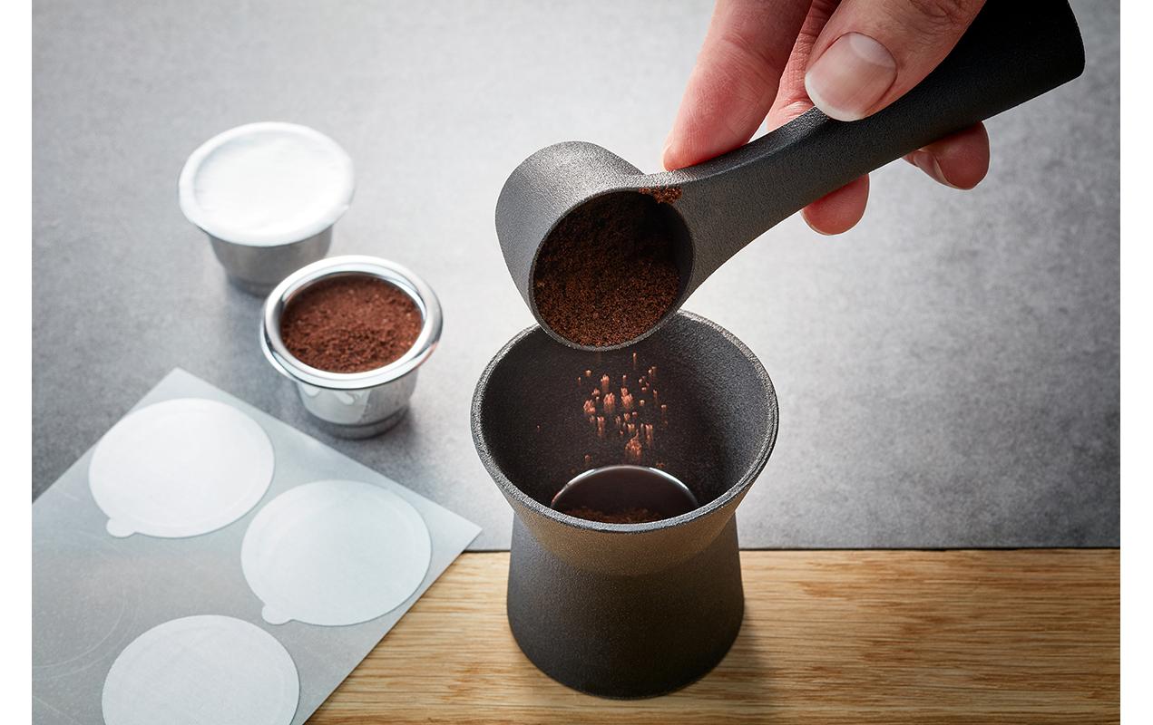 GEFU Wiederverwendbare Kaffeekapseln CONSCIO – für Nespresso-Maschinen, 8 Stk., Edelstahl/Schwarz