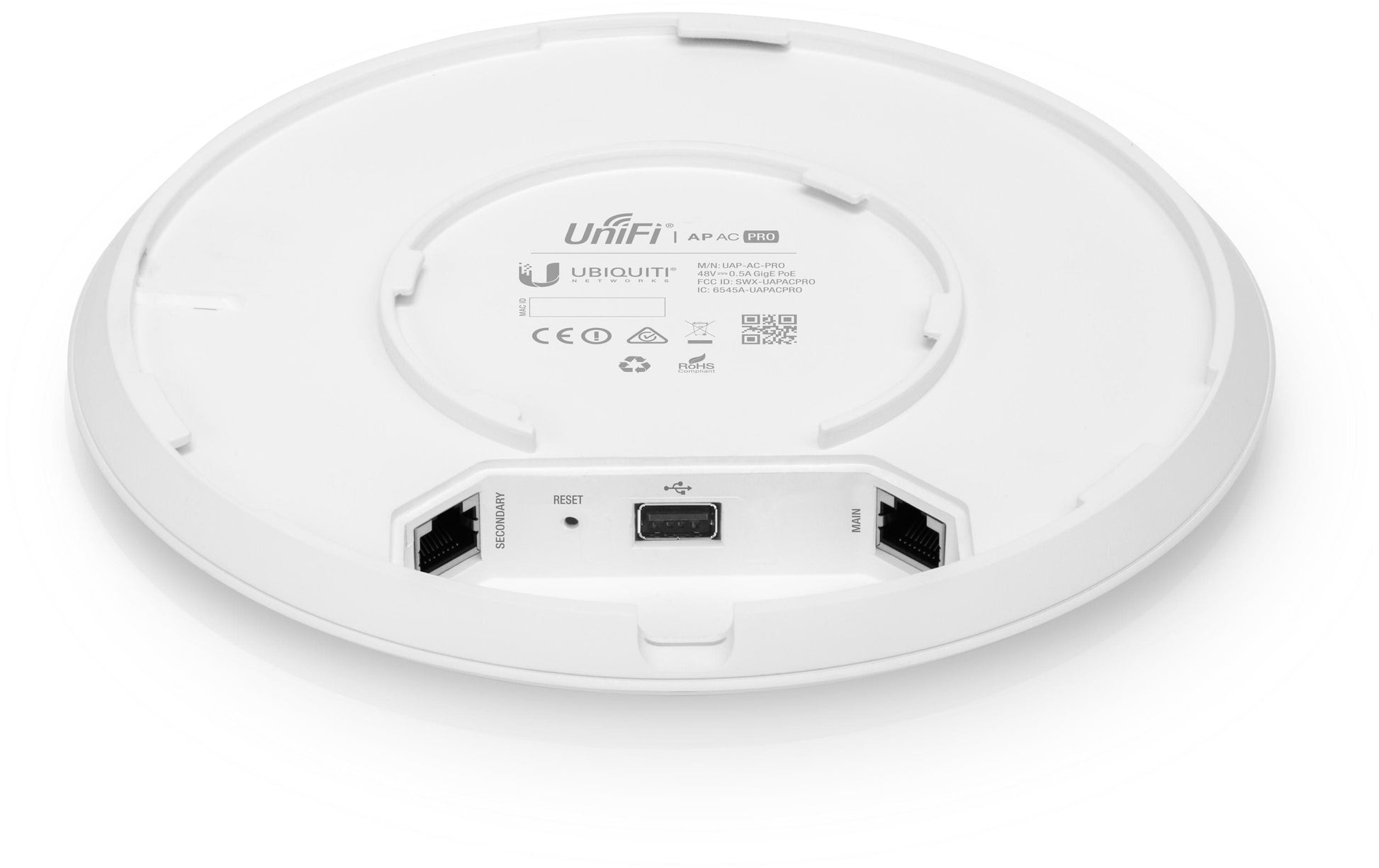 Ubiquiti UniFi UAP-AC-PRO – Wi-Fi 5 Access Point, Dual-Band (2,4/5 GHz), 1300 Mbit/s, 2× GbE, PoE, Weiss