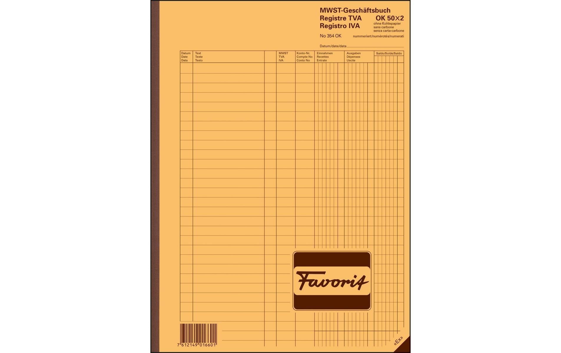 Favorit Formularblock – MWST-Geschäftsbuch, mehrsprachig, 50 Blatt, A4