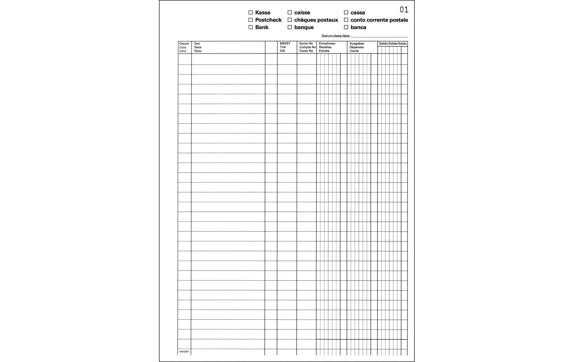 Favorit Formularblock – MWST-Geschäftsbuch, mehrsprachig, 50 Blatt, A4