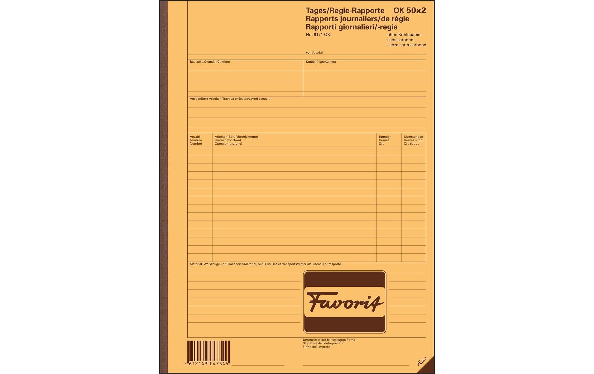 Favorit Tages-/Regie-Rapporte – 220 × 297 mm – 50 Sätze, 2-fach – Italienisch