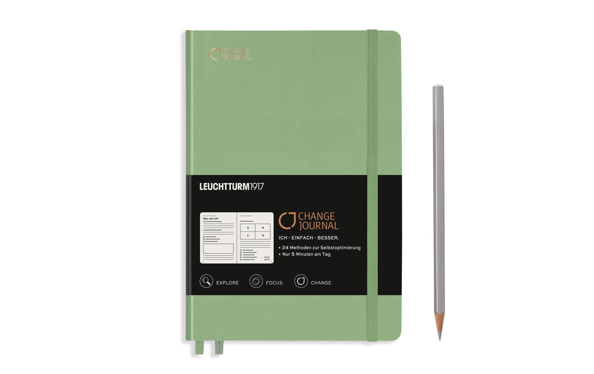 Leuchtturm Notizbuch – A5 – 294 Seiten – 100 g/m² – Hardcover, Gummiband, Einstecktasche, Grün