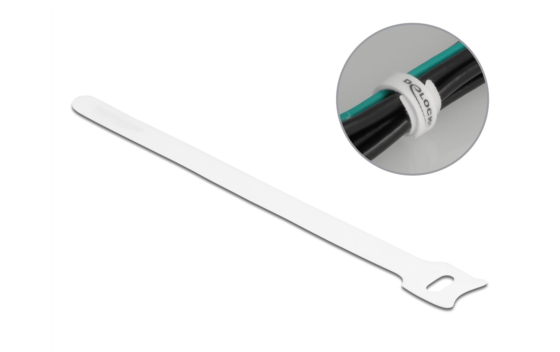 DeLOCK Klettkabelbinder, 12 mm × 0,2 m, Weiss, 10 Stück