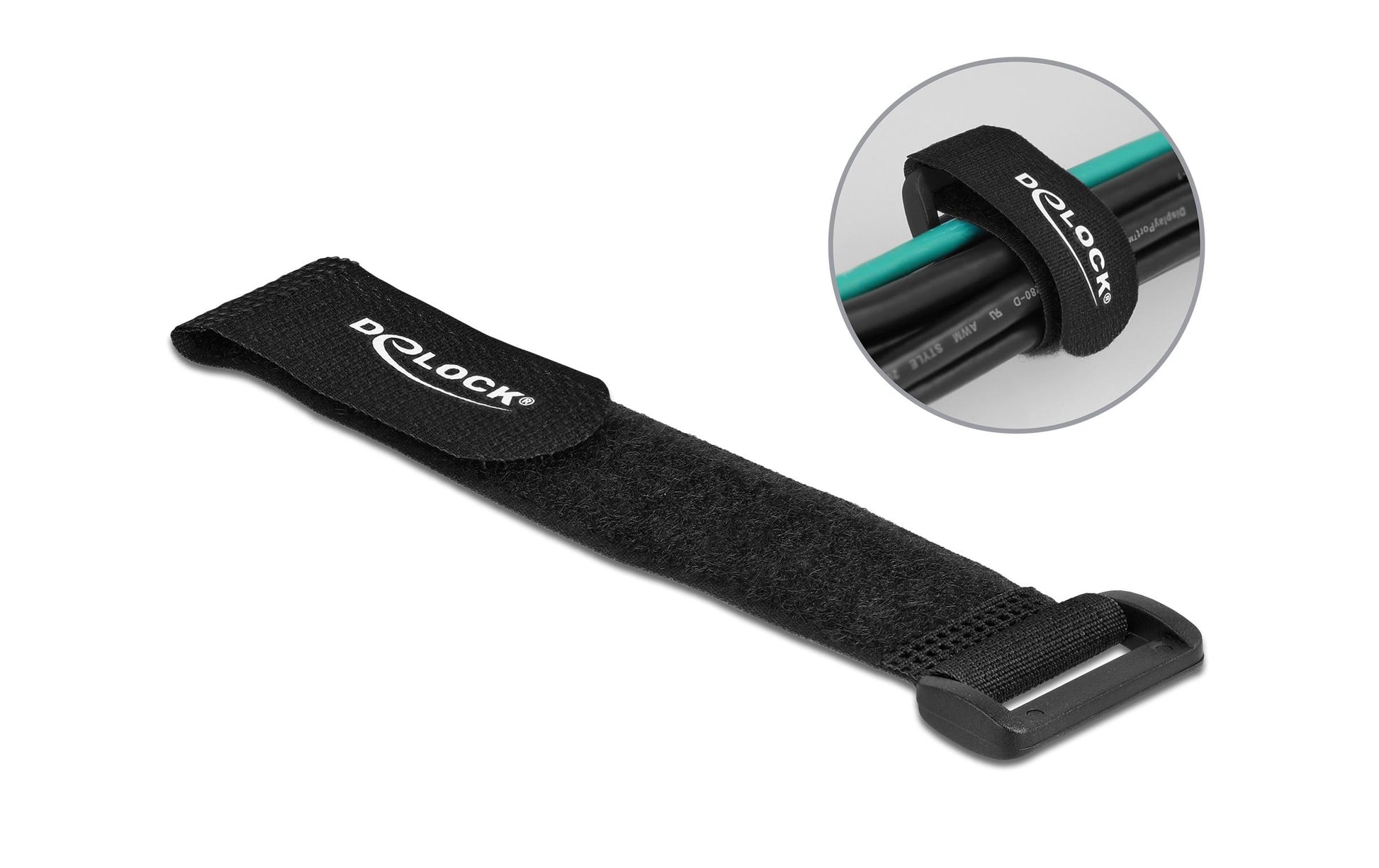 DeLOCK Klett-Kabelbinder 190 × 25 mm, Schwarz, 5 Stk.