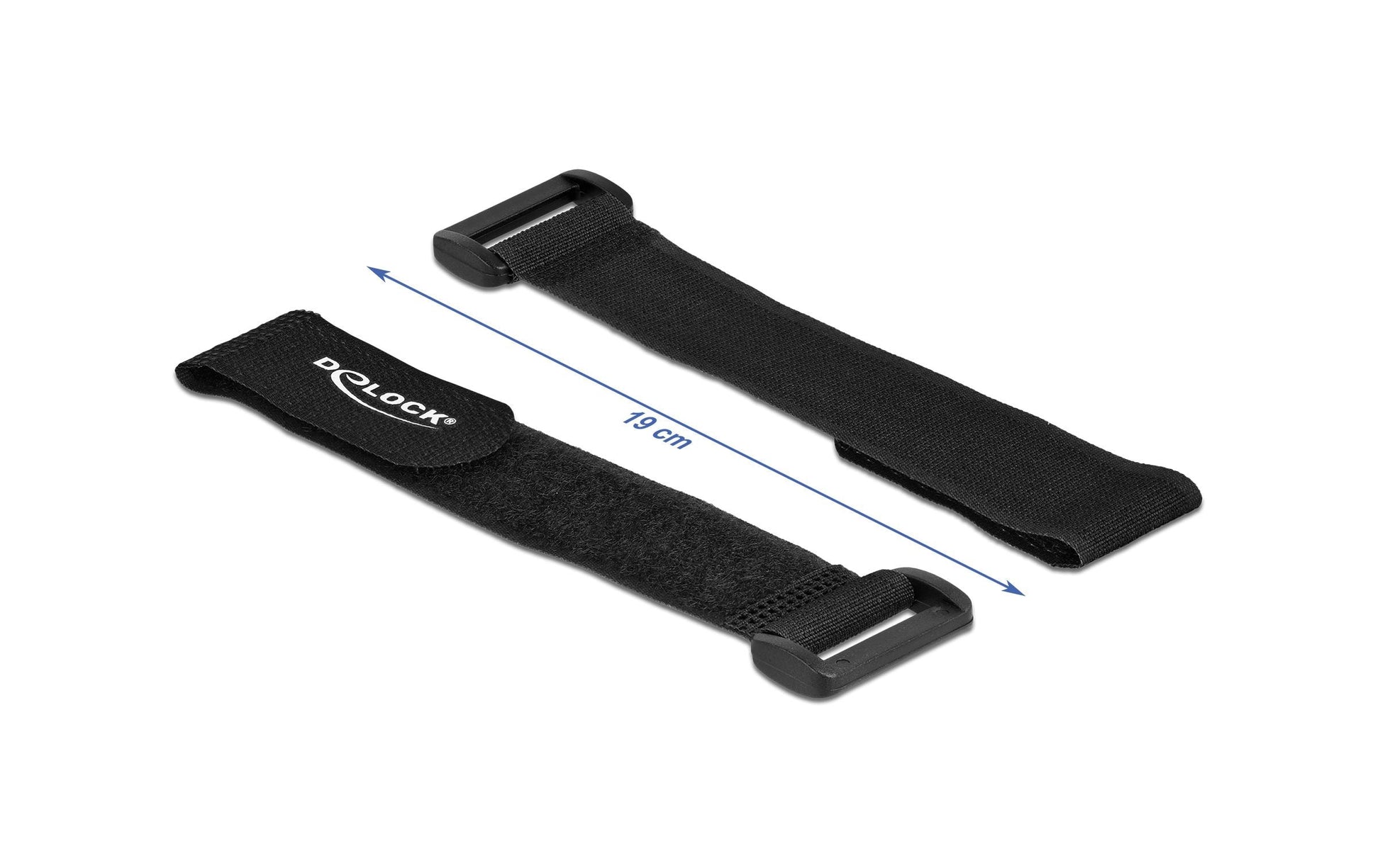 DeLOCK Klett-Kabelbinder 190 × 25 mm, Schwarz, 5 Stk.