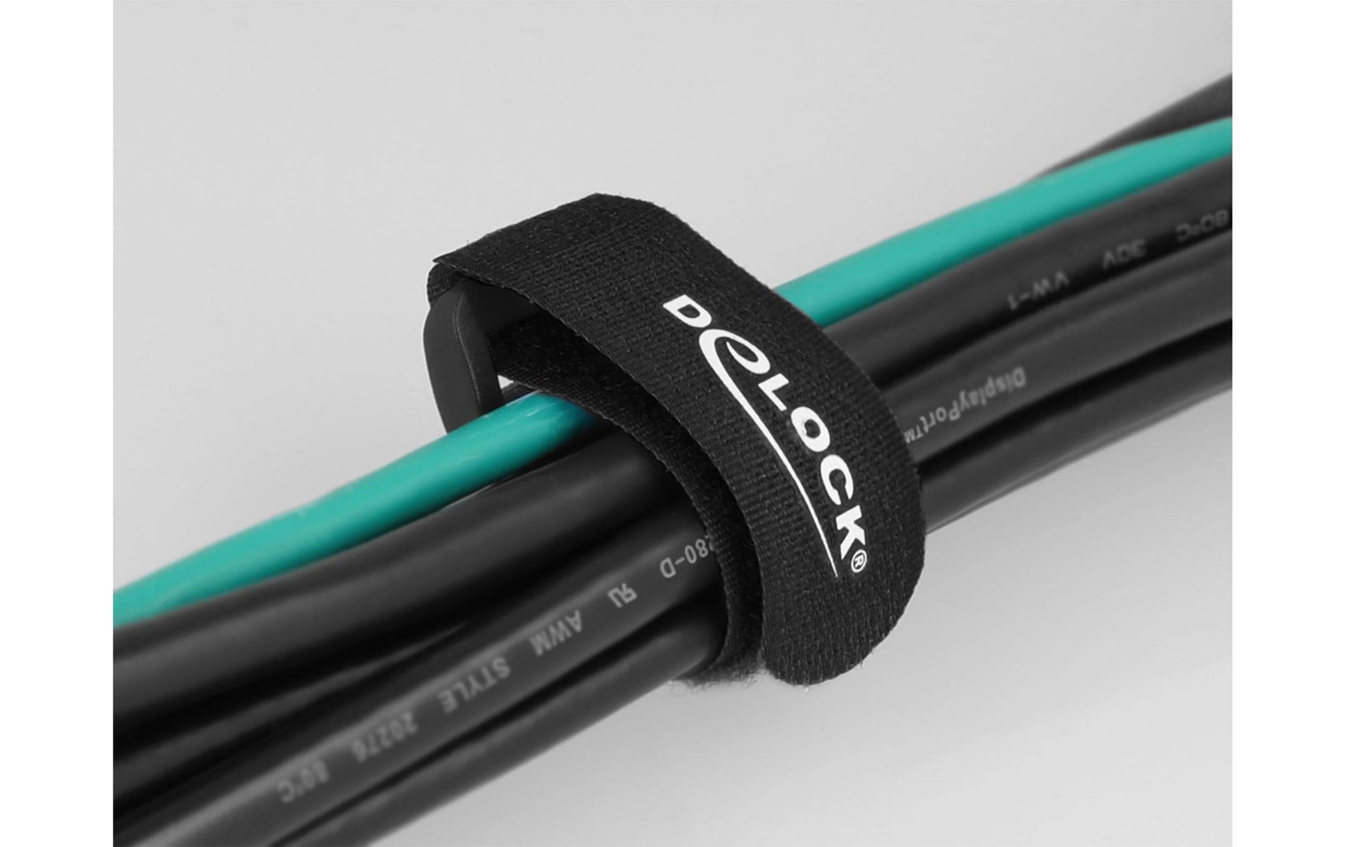 DeLOCK Klett-Kabelbinder 190 × 25 mm, Schwarz, 5 Stk.